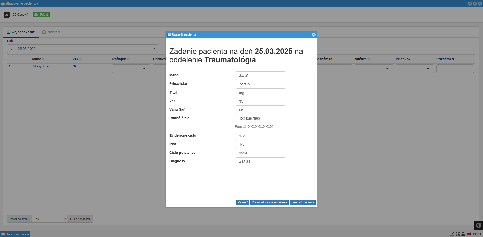 Nový pacient - zadávanie