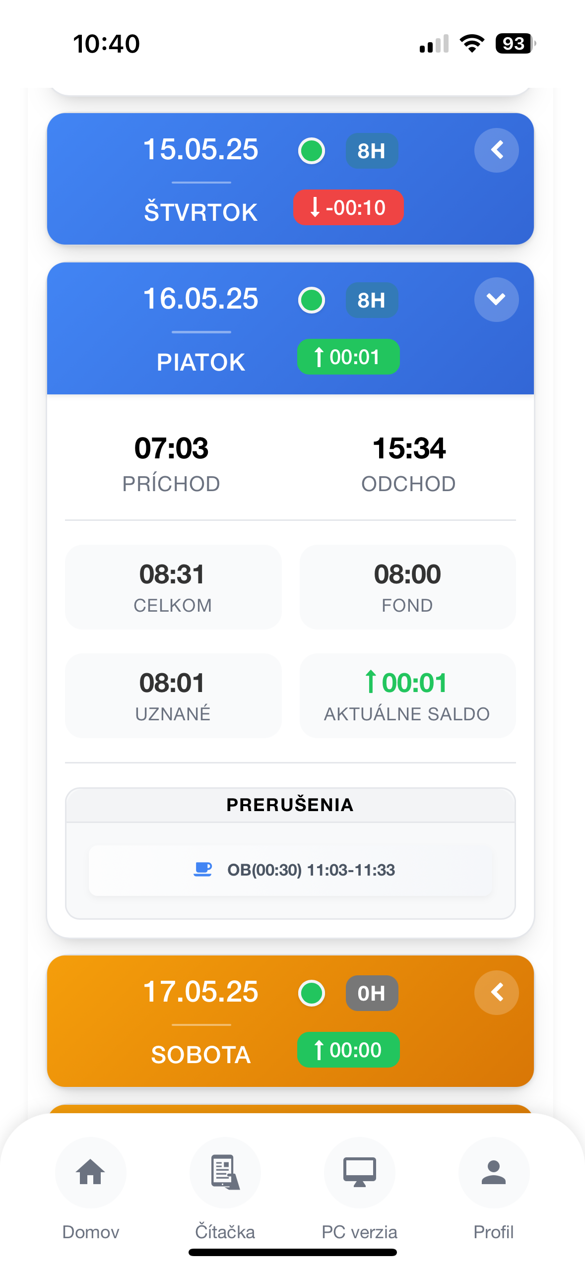 Prehľad - moja dochádzka